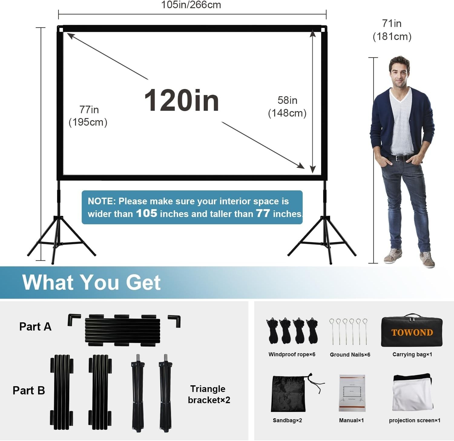 Foldable Projection Screen with Stable Tripod and 160-Degree Viewing Angle