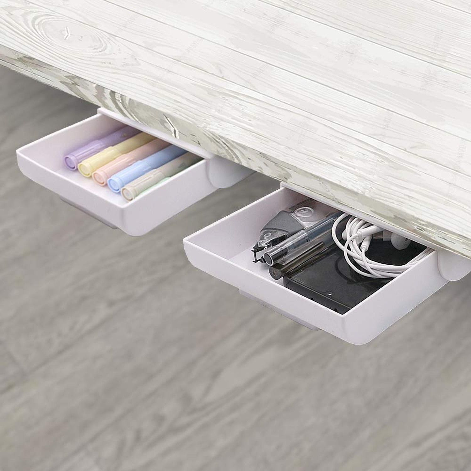 YOOUSOO 2 Pack Under Desk Storage Drawer Organizer, Hidden Slide Out Drawer A...