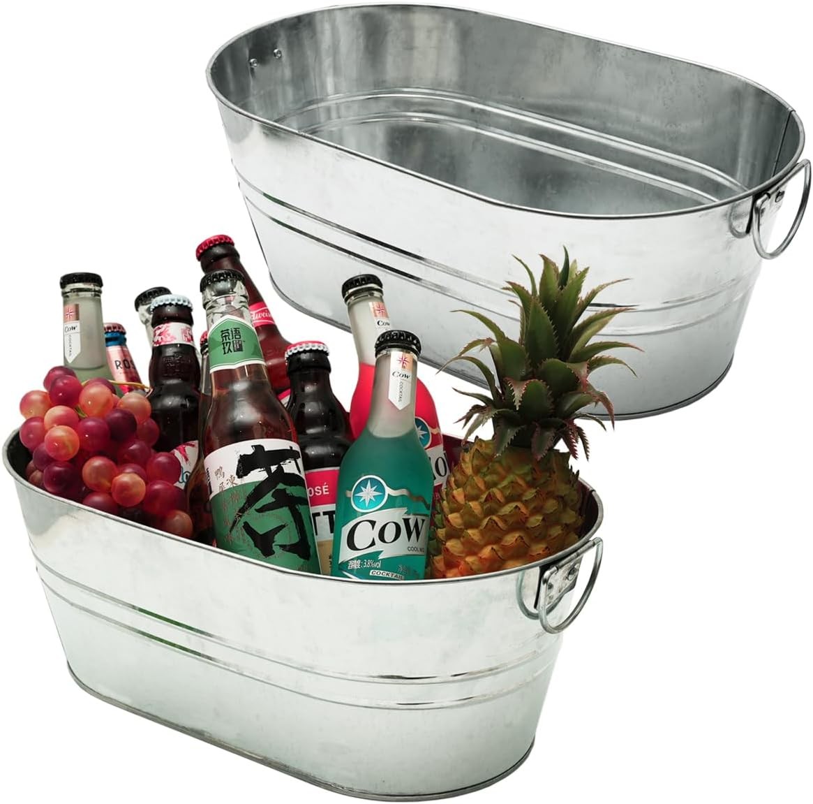2 Pack Galvanized Tub 3 Gallon Ice Bucket with Handle Metal Drink Bucket
