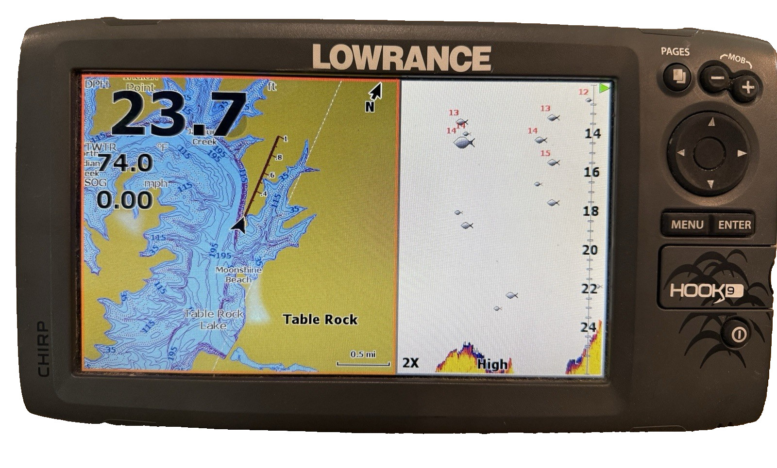 Lowrance Hook 9 Fish Finder GPS + Mounting Bracket Power Cord Transducer Tested