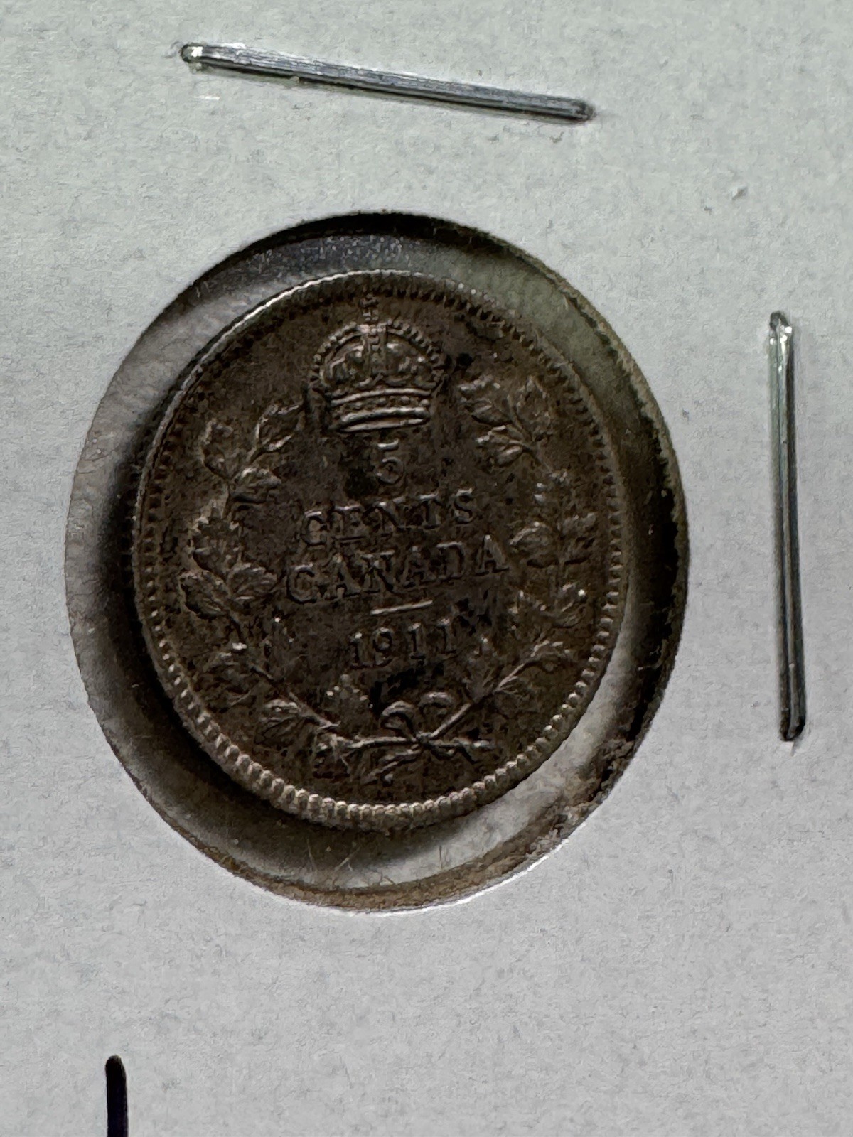 1911 Canada 5 Cents Small Silver Coin Cleaned