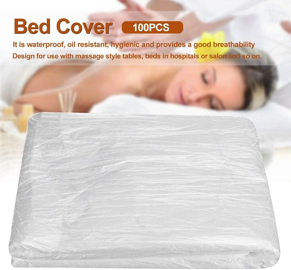 100 Pcs Disposable Plastic Bed Cover 35.4"x70.8" For Spa Massage Tattoos Bed