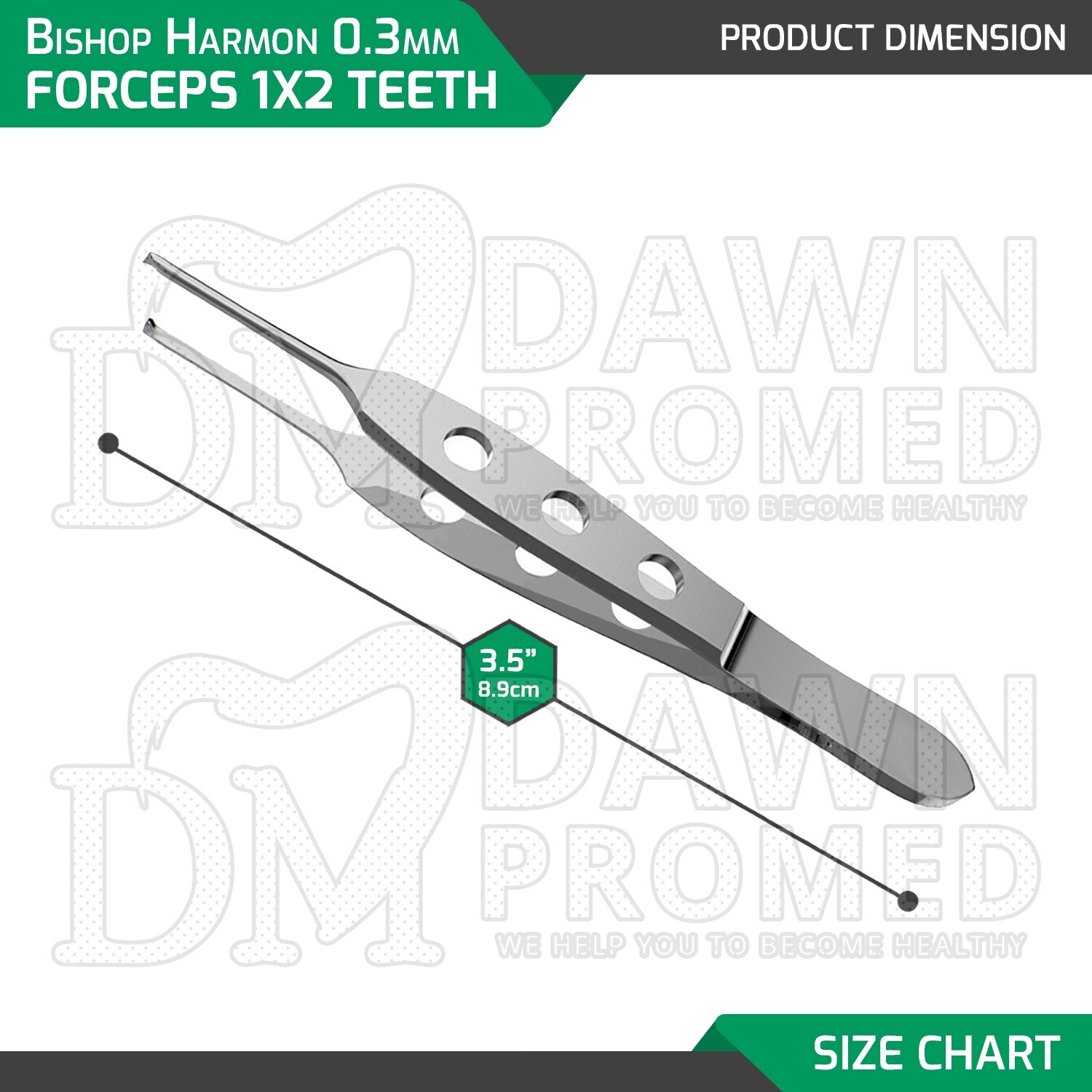 Bishop Harmon Micro Tissue Forceps 1x2 Teeth 0.3mm Delicate 3.5" Eye Instrument