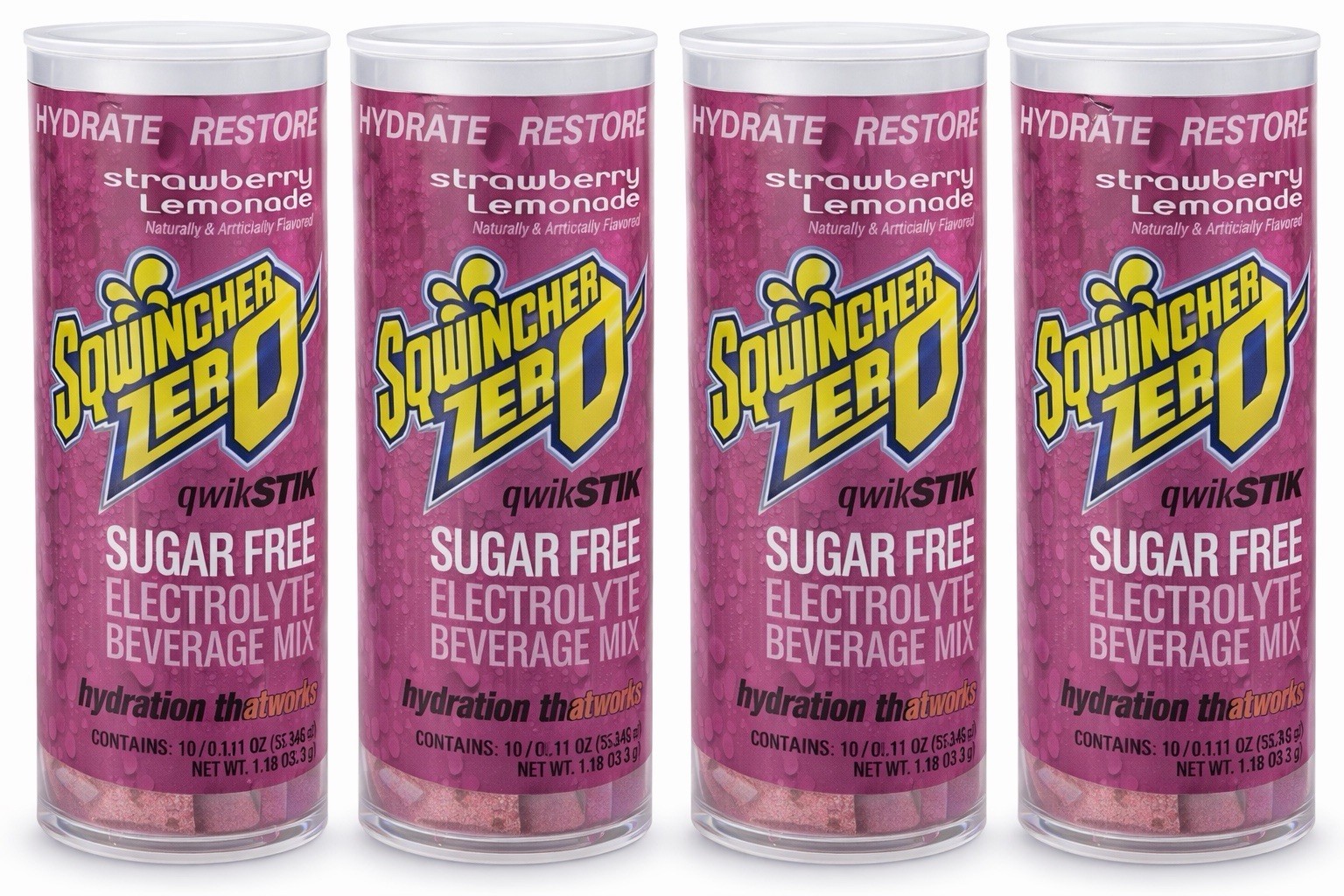 4 Packs of 10 Sqwincher Qwik Stik Powder Mix ZERO  Strawberry Lemonade Flavor