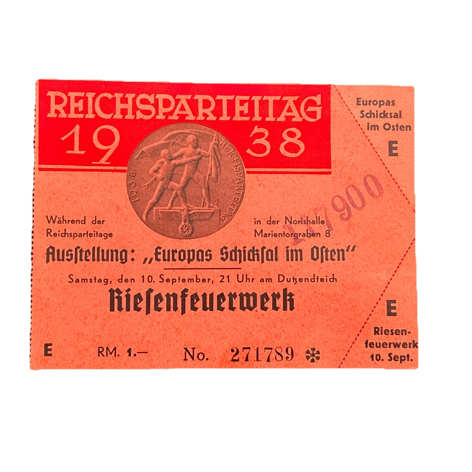 1938 Last Nuremberg Nazi Party Rally Reichsparteitag Ticket Pass Two Events