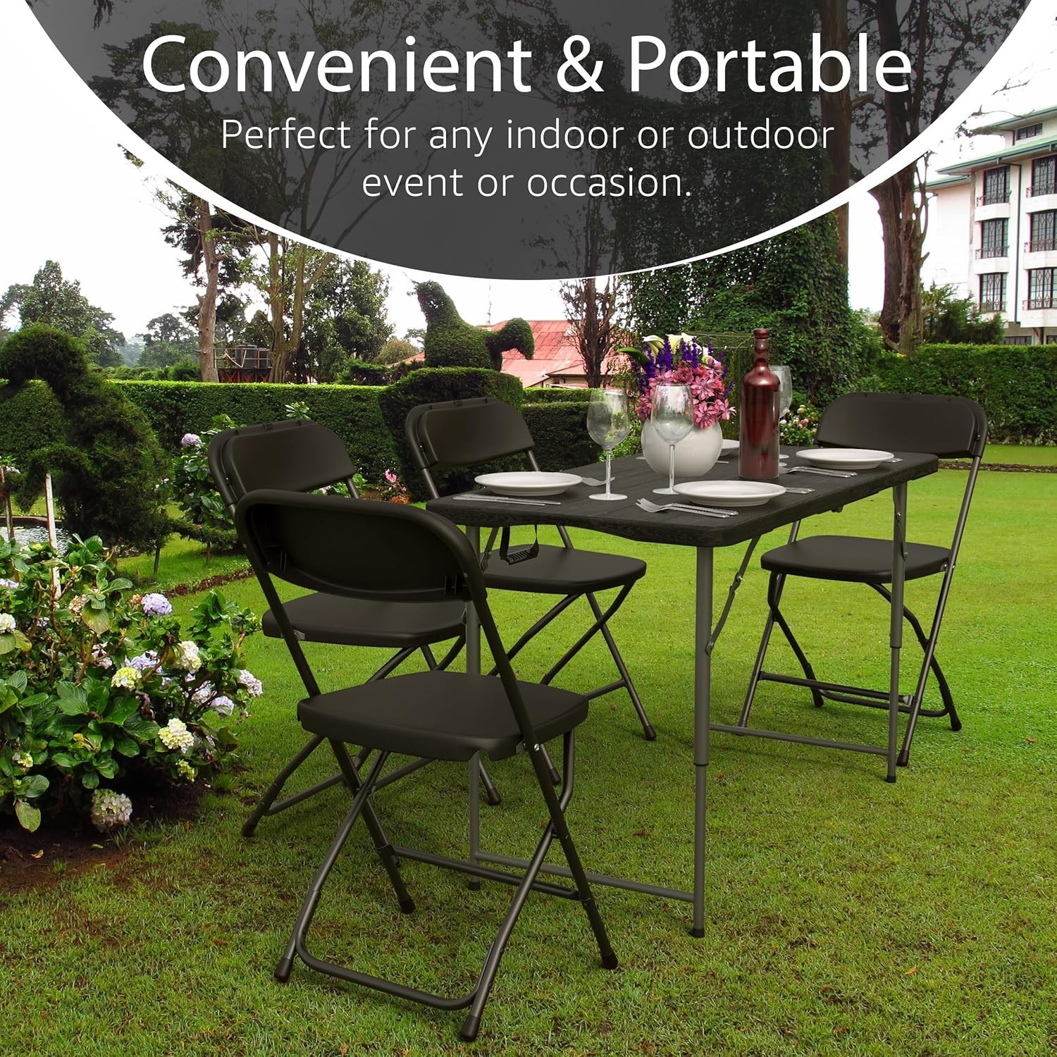 4FT Folding Table Adjustable Height with Built-In Handle, Heavy Duty Portable
