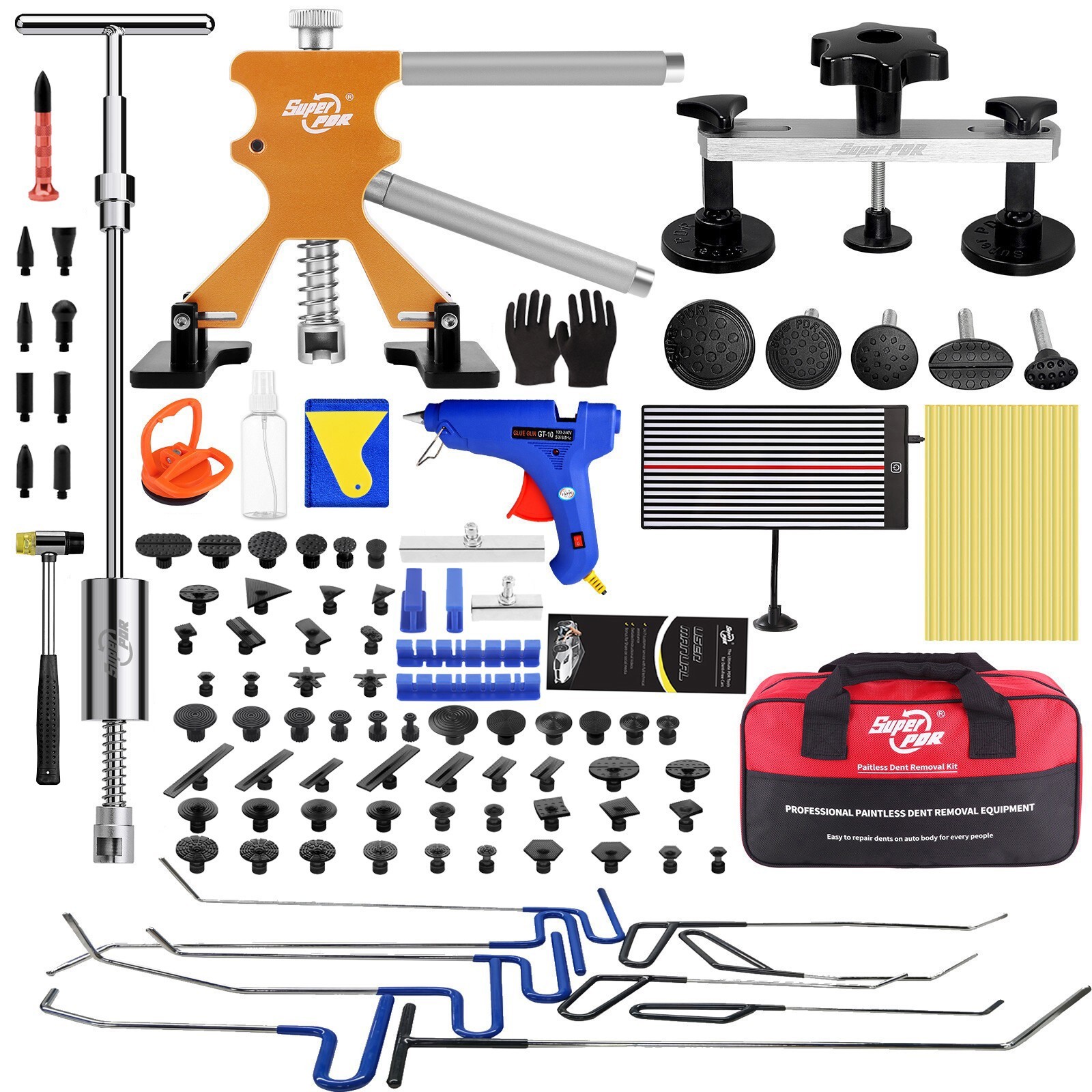 PDR Car Dent Puller & Rods Paintless Repair Tools Slide Hammer Glue Tabs Kit US