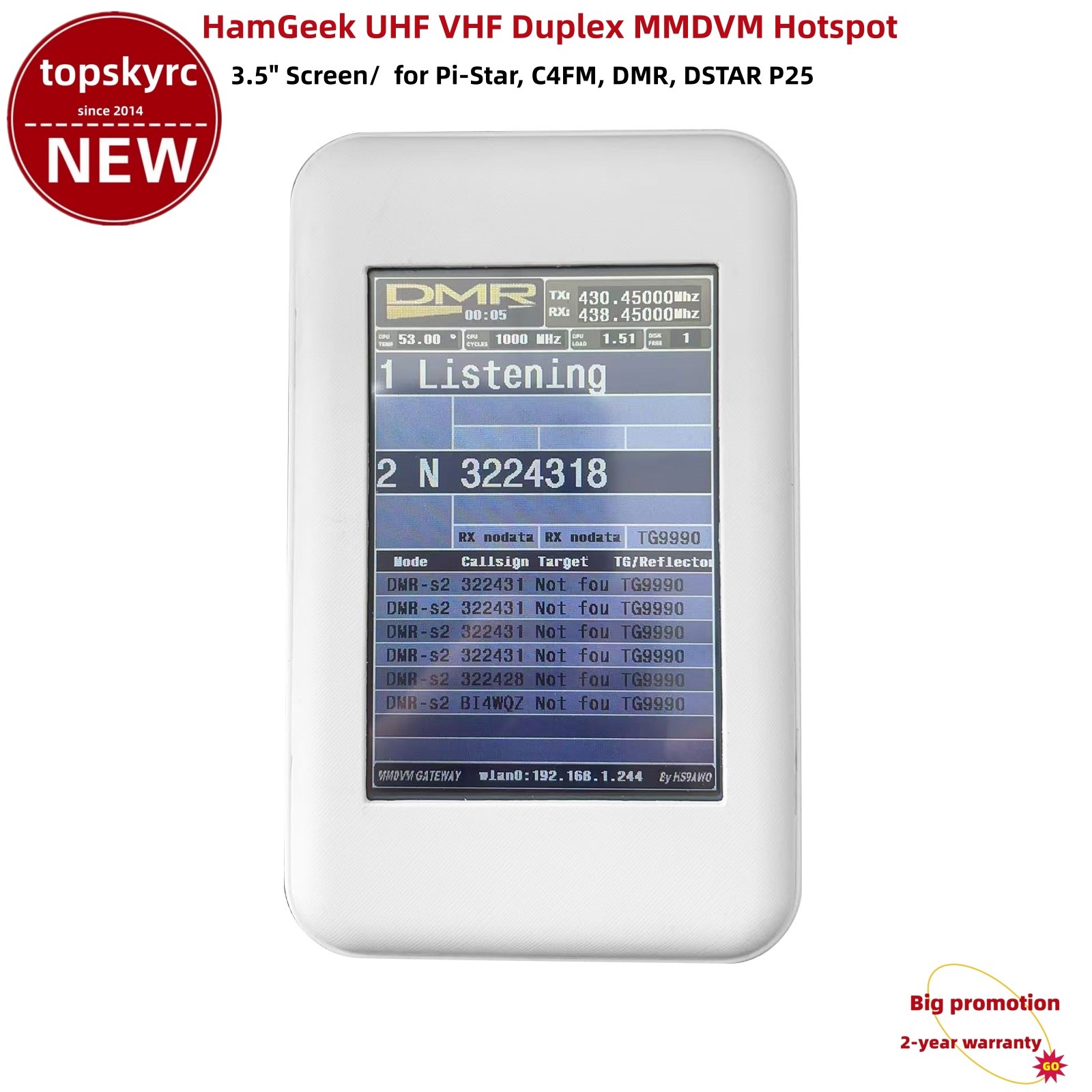 HamGeek UHF VHF Duplex MMDVM Hotspot w/ 3.5" Screen NanoPi Duo2 Shell