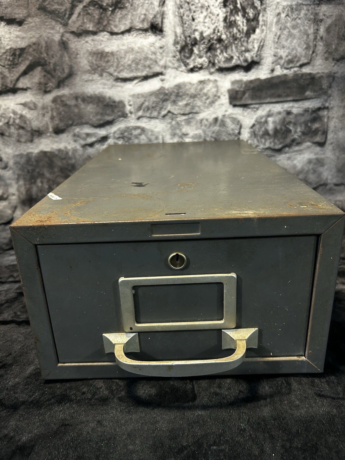 Vintage Gray Single One Drawer Index Card File Cabinet for 3x5 Cards