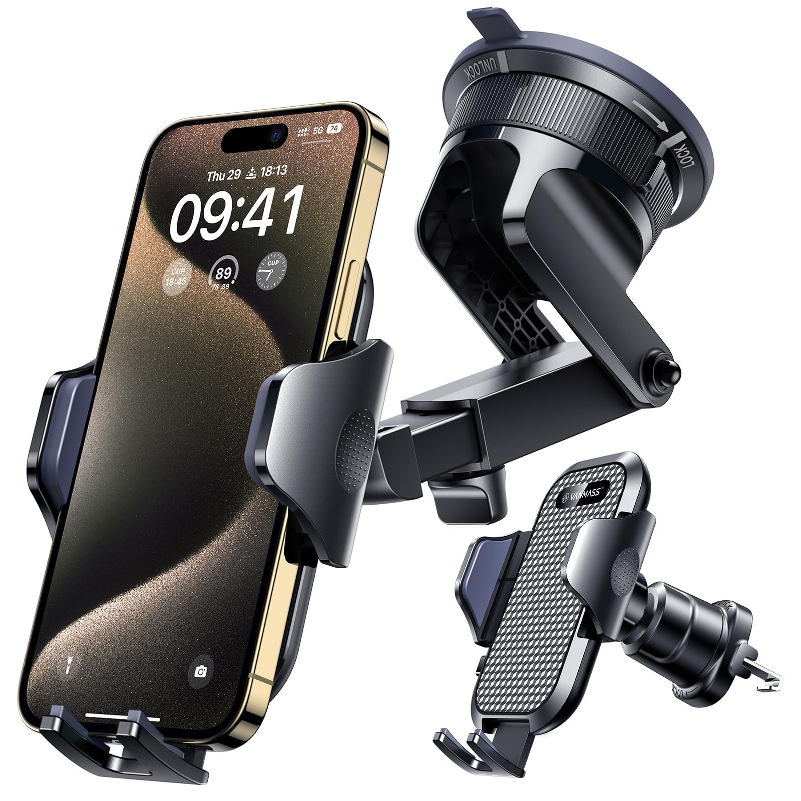 [True Military-Grade] Car Phone Holder VANMASS 4-7 inches, Ink Black