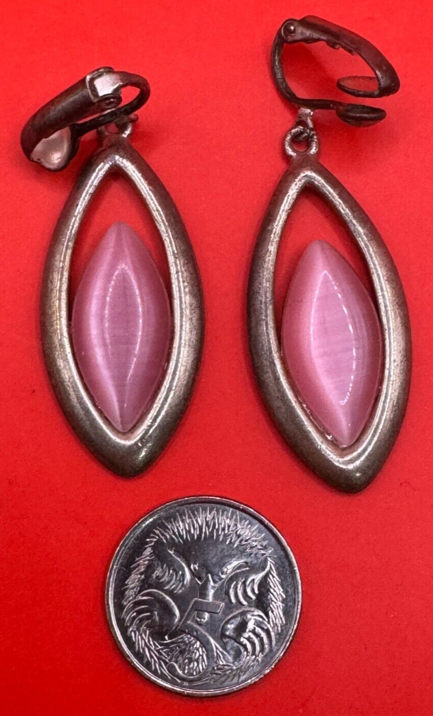 Vintage Silver and Pink Clip On Earrings