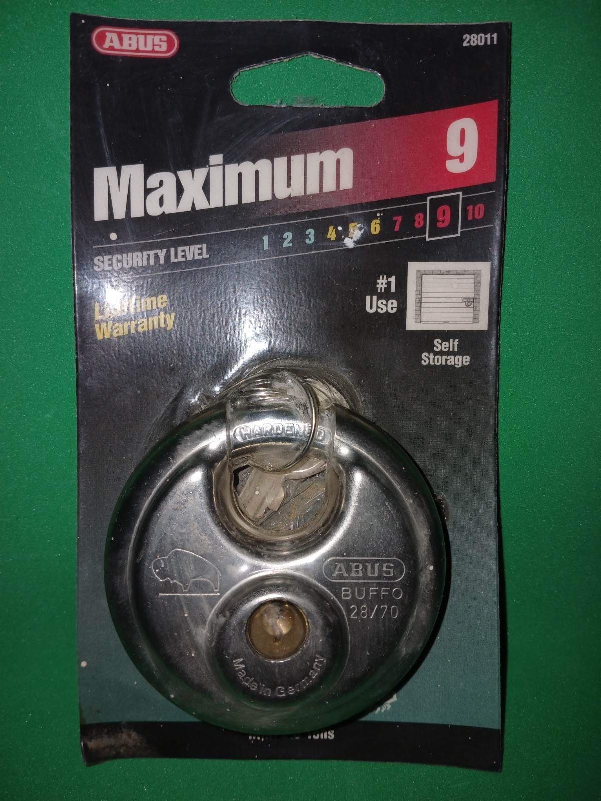 NEW Sealed - Abus 28011 Buffo 28/70 Diskus Stainless Steel Padlock