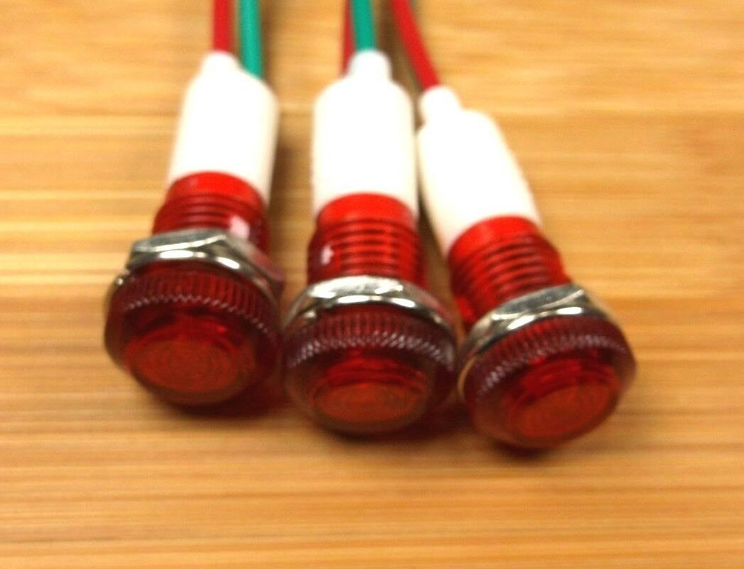 3 BBT Waterproof 12 VDC Low Profile Red LED Indicator Lights