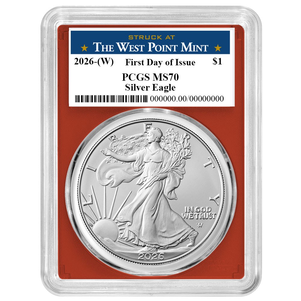 2026 (W) $1 1-oz American Silver Eagle PCGS MS70 FDOI West Point Label Red Frame