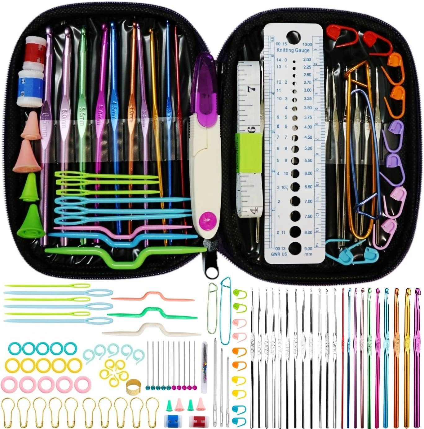 102 Pcs Crochet Hooks Set Ergonomic Needles Yarn Kit with Case Stitch Markers