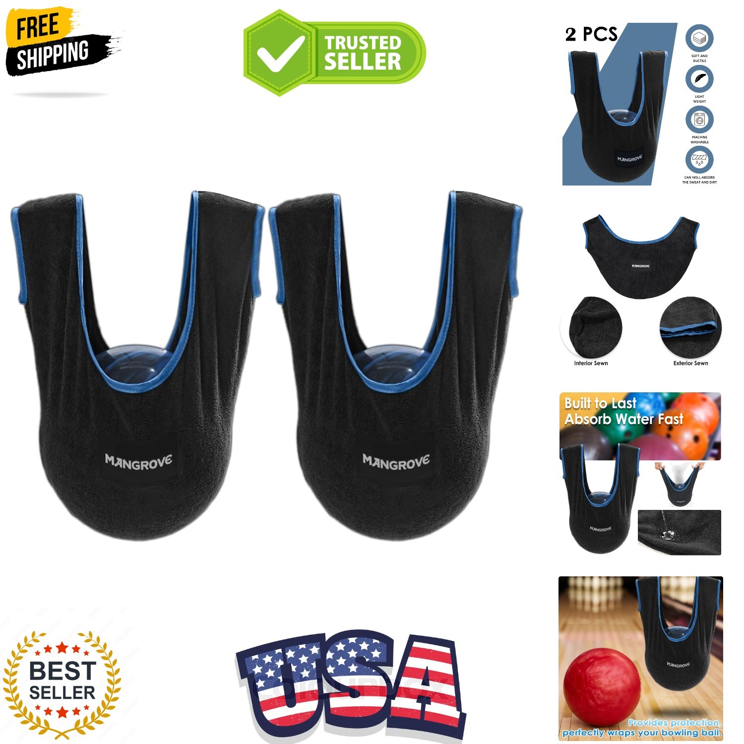 Bowling Ball Polisher, Microfiber Bowling Towel See-Saw for Bowlers, Large Wa...