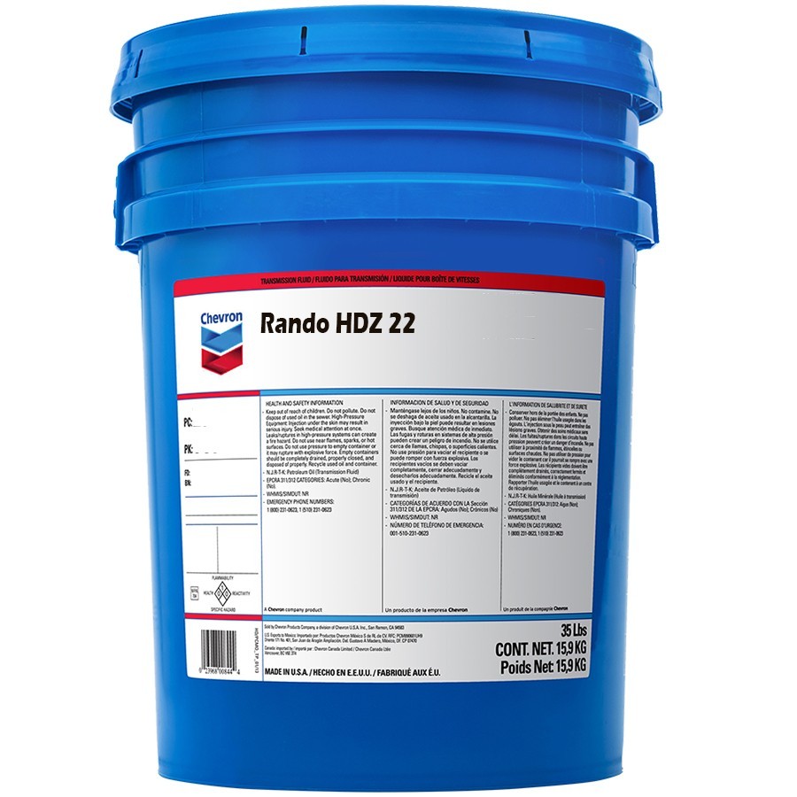 Chevron Rando HDZ 22 Hydraulic Oil Fluid; 1 - 5 Gallon Pail | 273264448