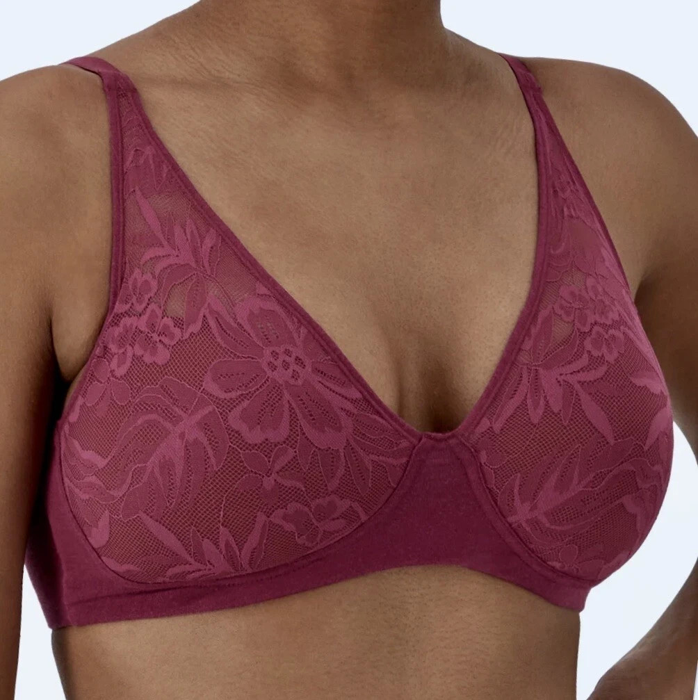 NWT BALI Breathe Wireless Lace Full T-Shirt Bra Sz L DF7594 Deep Cerise