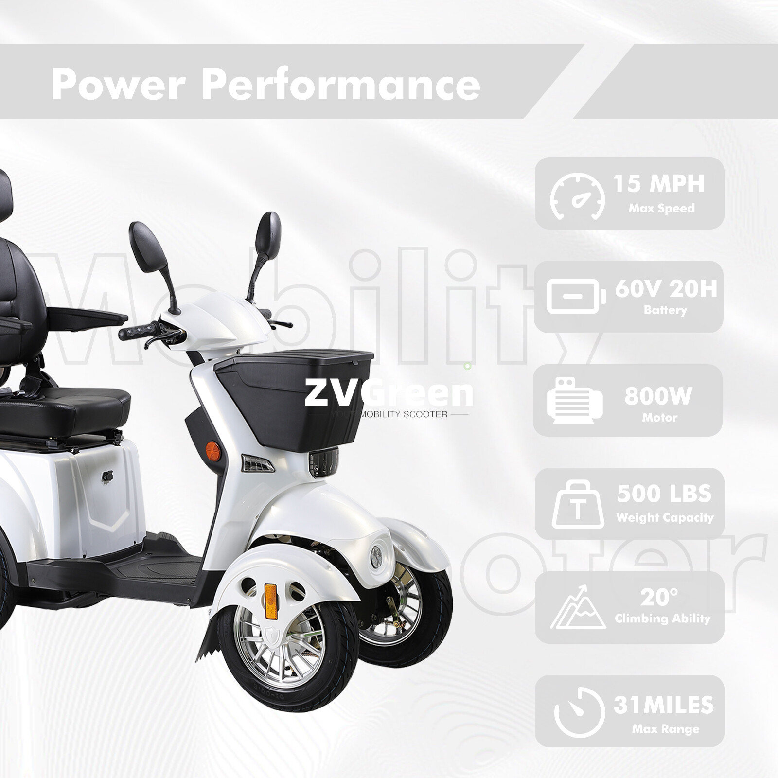 4-Wheels Travel Mobility Scooter 800W 60V 20AH Battery Motor fit Adult Senior