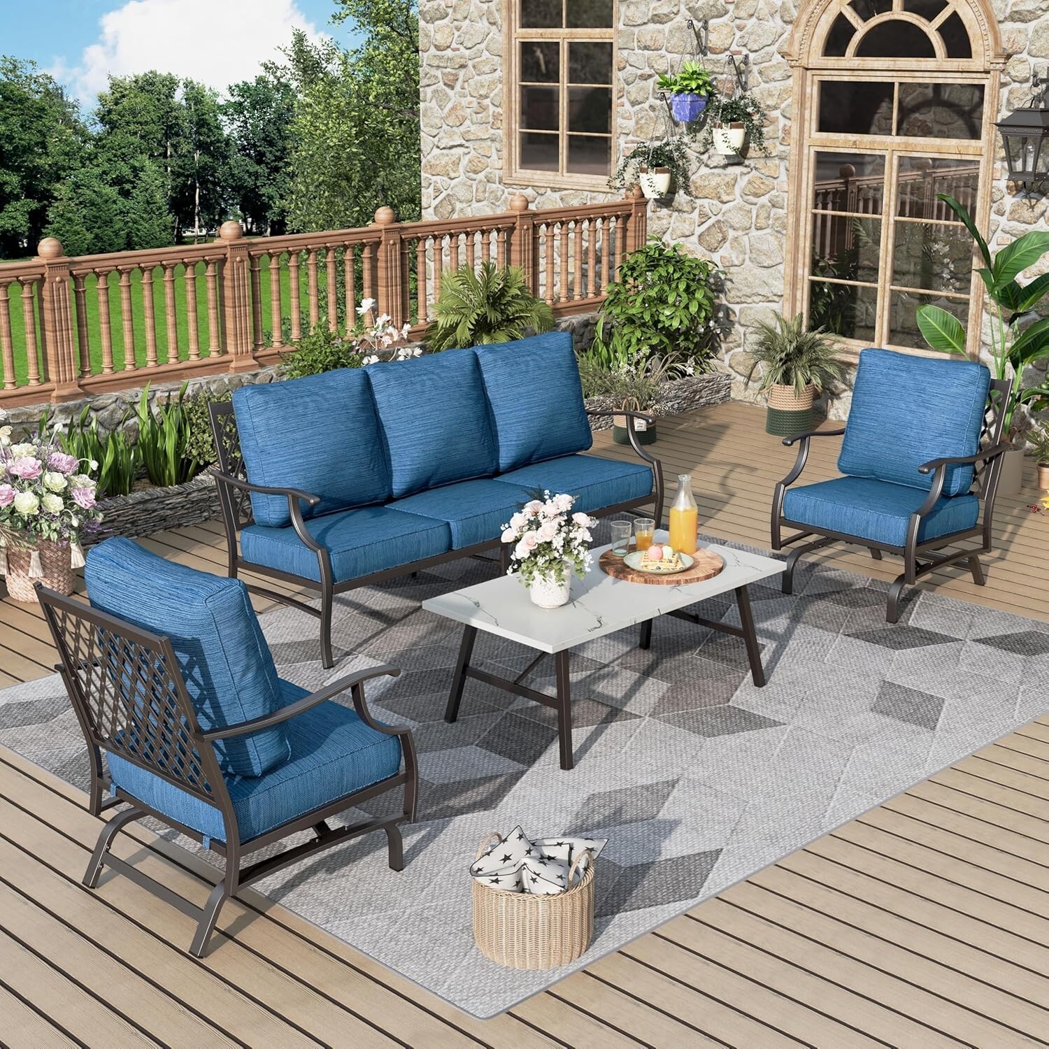 4 Pcs Patio Furniture Set Outdoor Conversation Set w/ Rocking Chair for Backyard