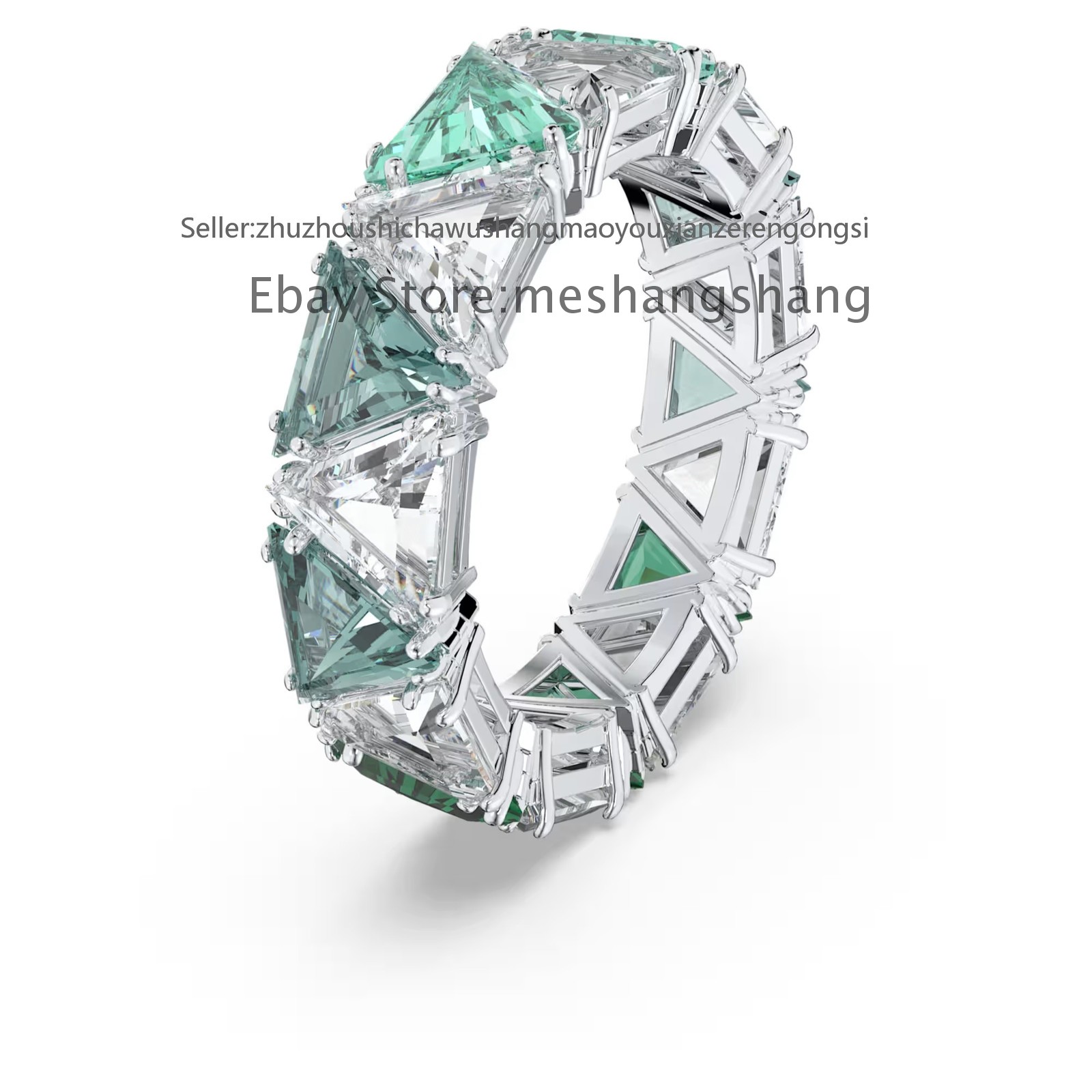 New Matrix cocktail ring Triangle cut, Green, Rhodium plated