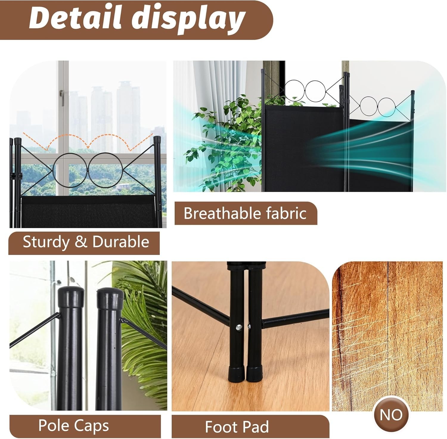 Room Divider 4 Panel Folding Screen Portable Wall Separator for Bedroom Office
