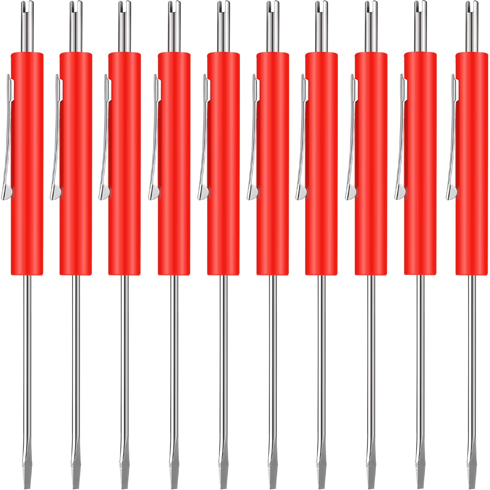 Zhehao 10 Pcs Pocket Screwdriver with Valve Core Removal Tools, Mini Red