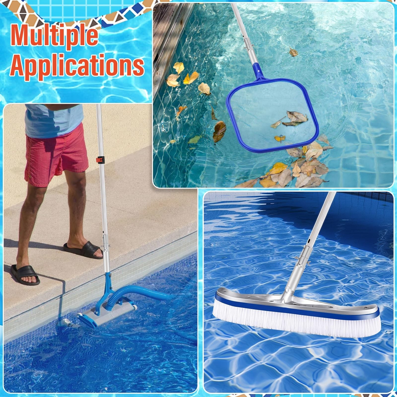 ACTREY Heavy Duty Telescopic Pool Pole,12FT Extendable Pool Pole