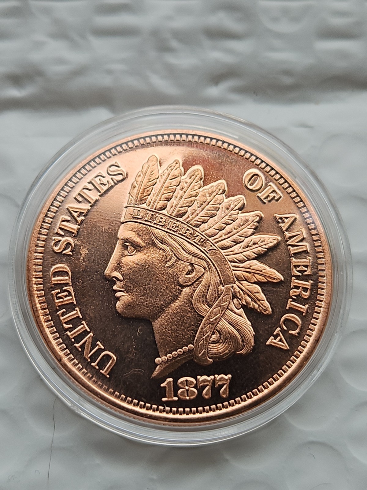1 oz .999 Copper Round-1877 Indian Head Cent Design In Capsule.