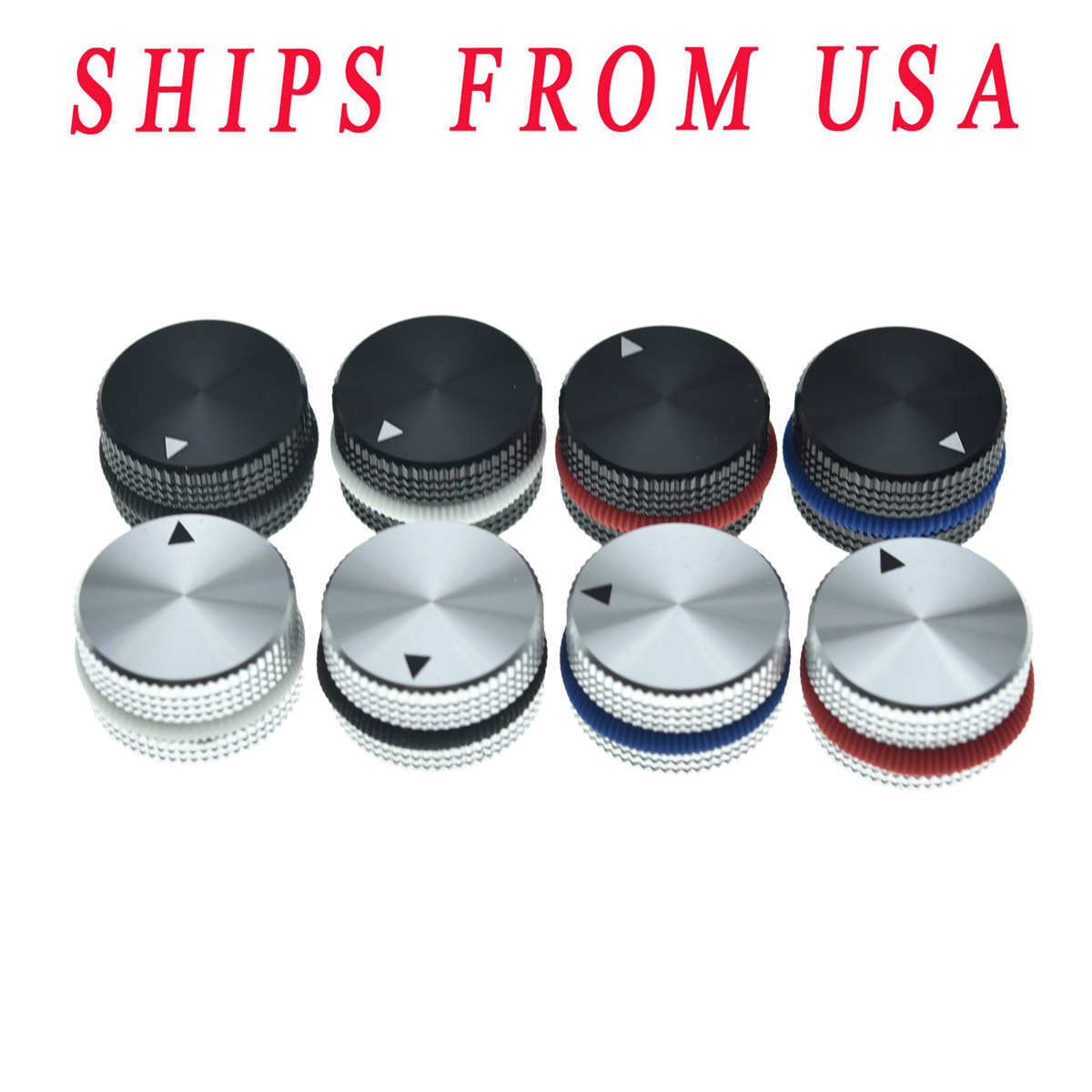 KAISH 2x Metal 1/4" Universal Pot Knobs w/ Rubber o-ring fits Guitar/Bass/AMPS