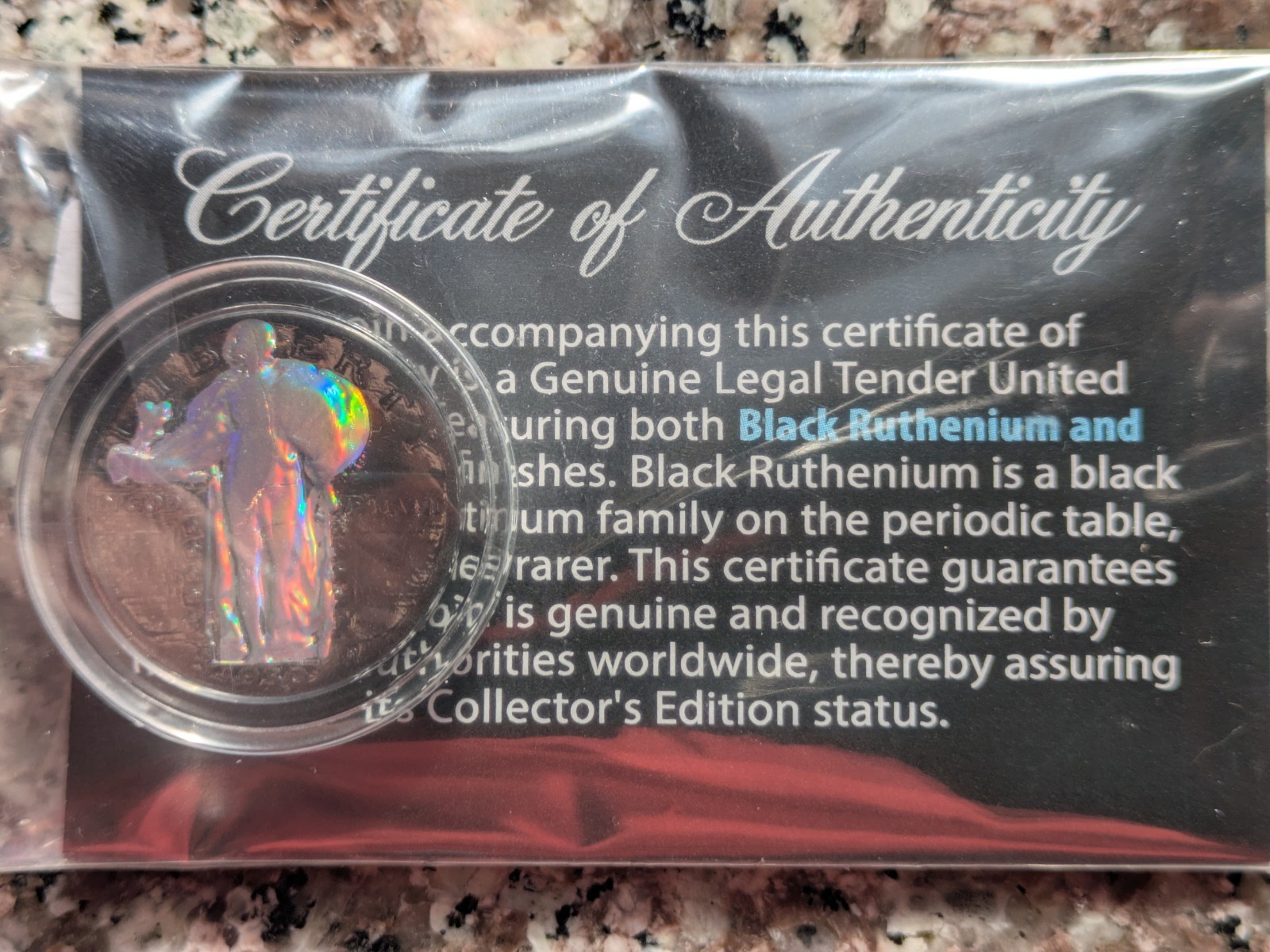 1930 Standing Liberty 25¢ - Black Ruthenium Silver Hologram-Holo Night- Sealed🔥
