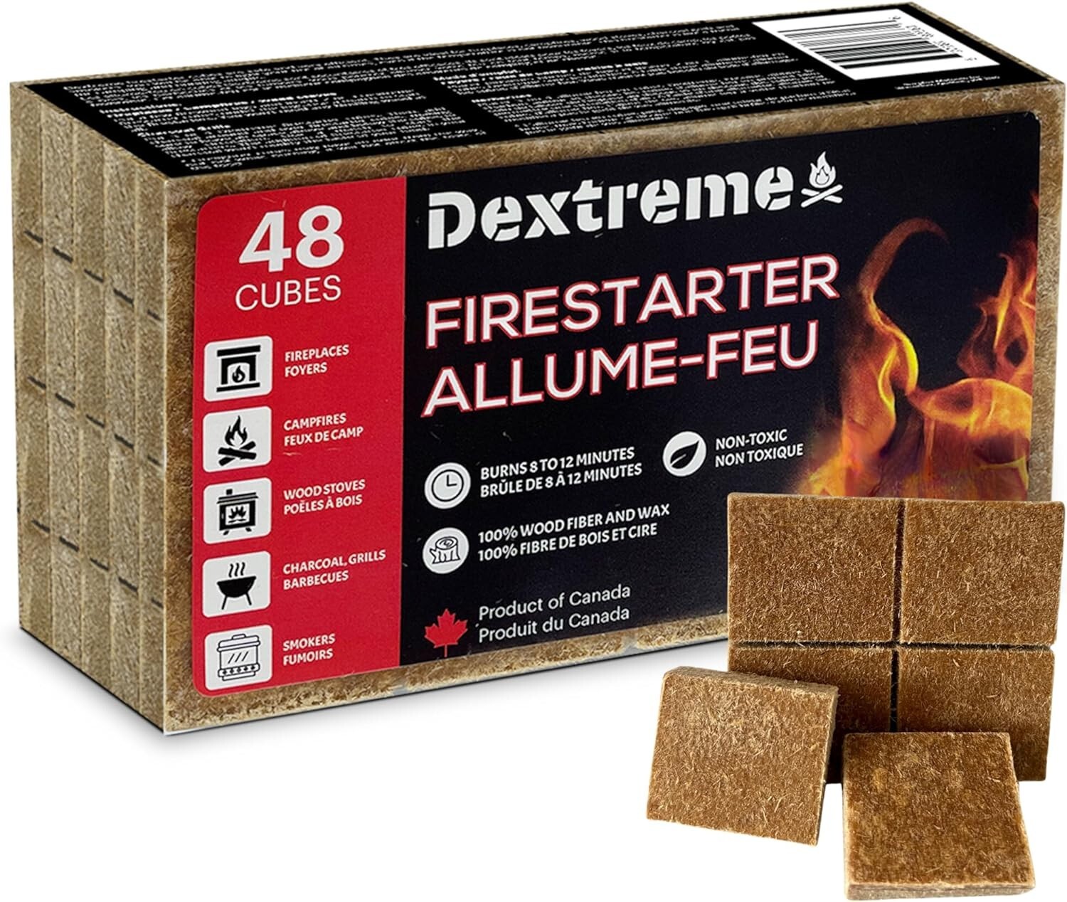 Fire Starter Pack of 144/48 Natural Fire Starters Cubes for Campfires, Charcoal