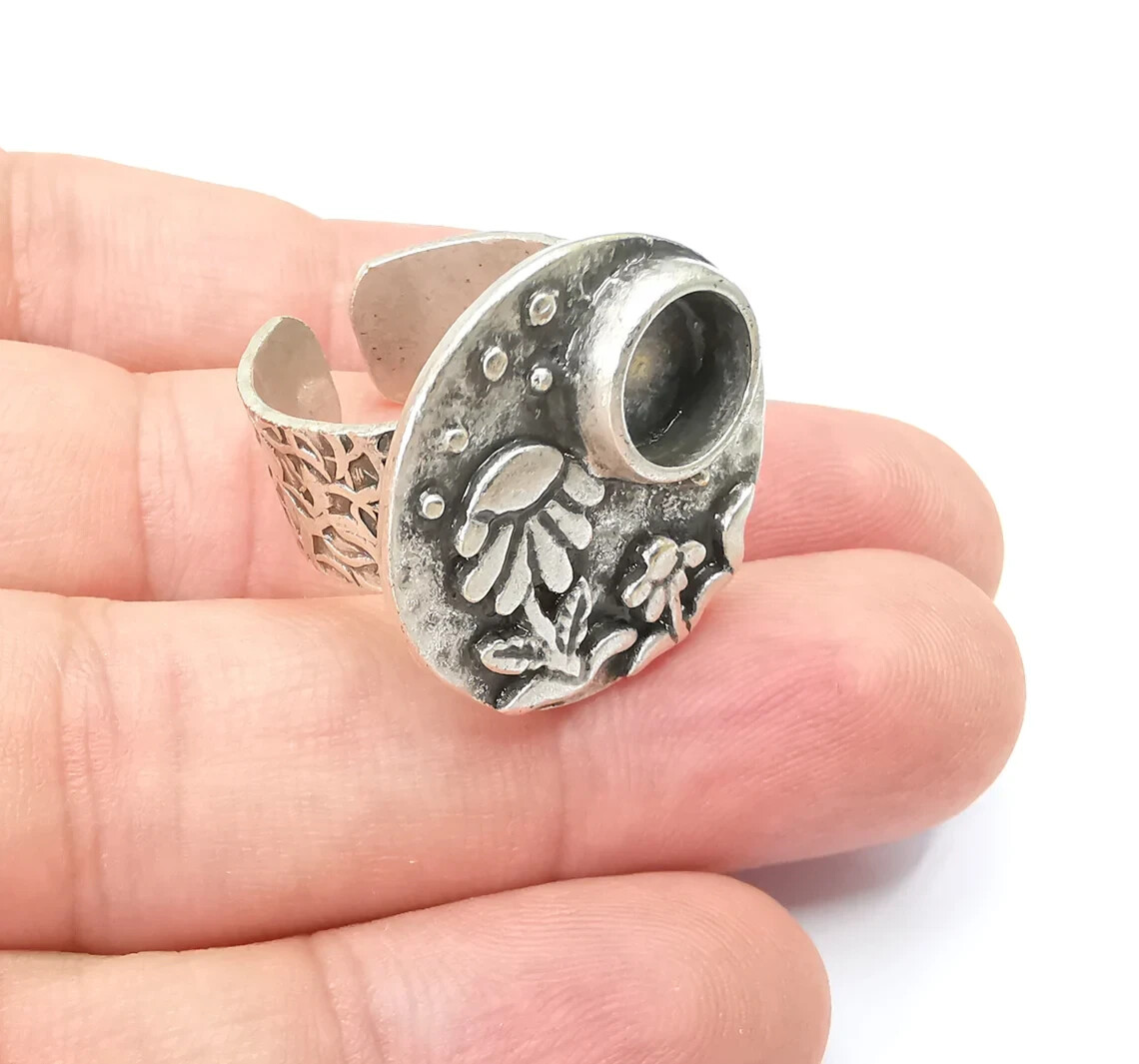 Flower Ring Blank Setting, Cabochon Mounting, Adjustable Resin Ring Base Bezels