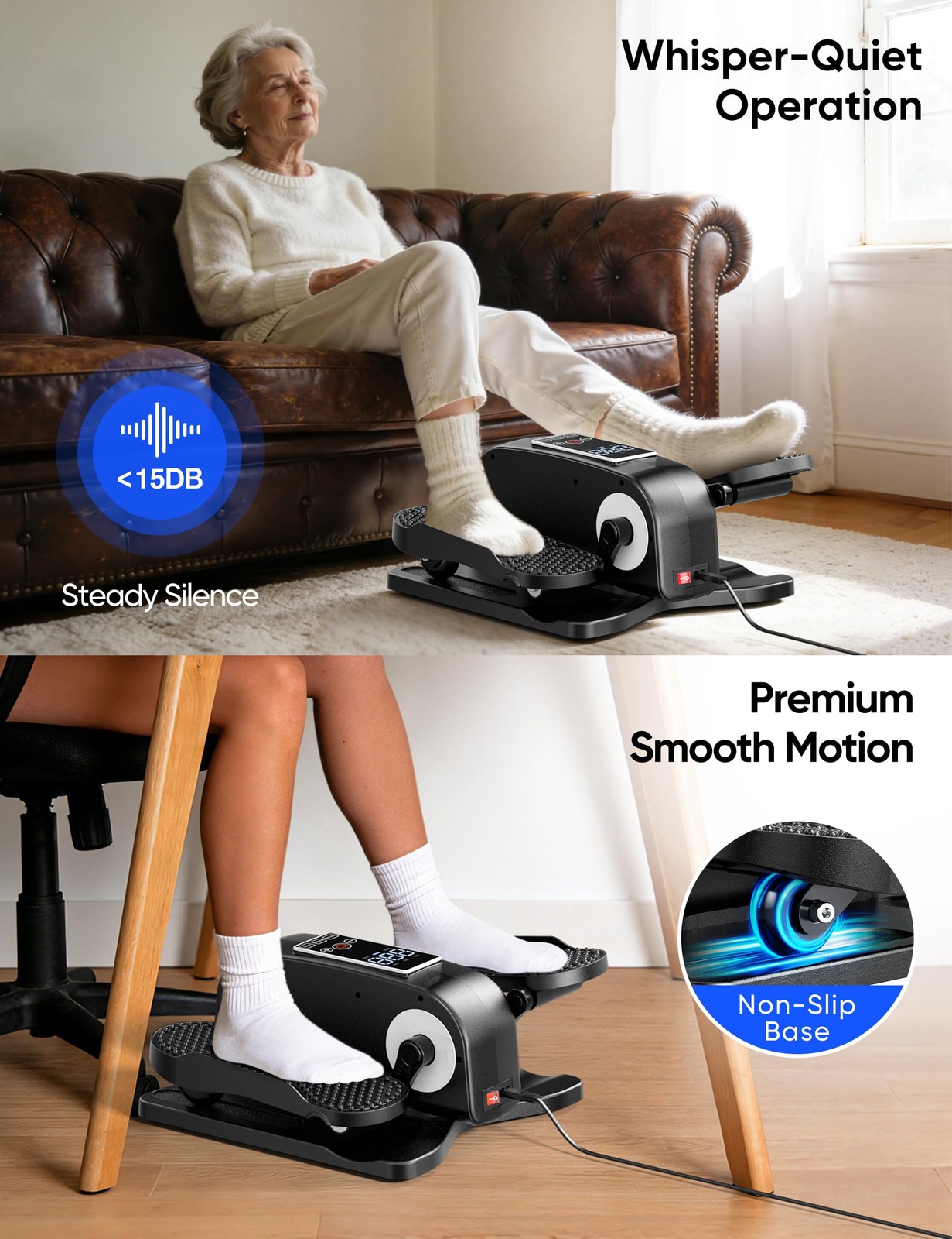 Under Desk Elliptical Machine for Senior, Quiet Motorized Leg Exerciser with
