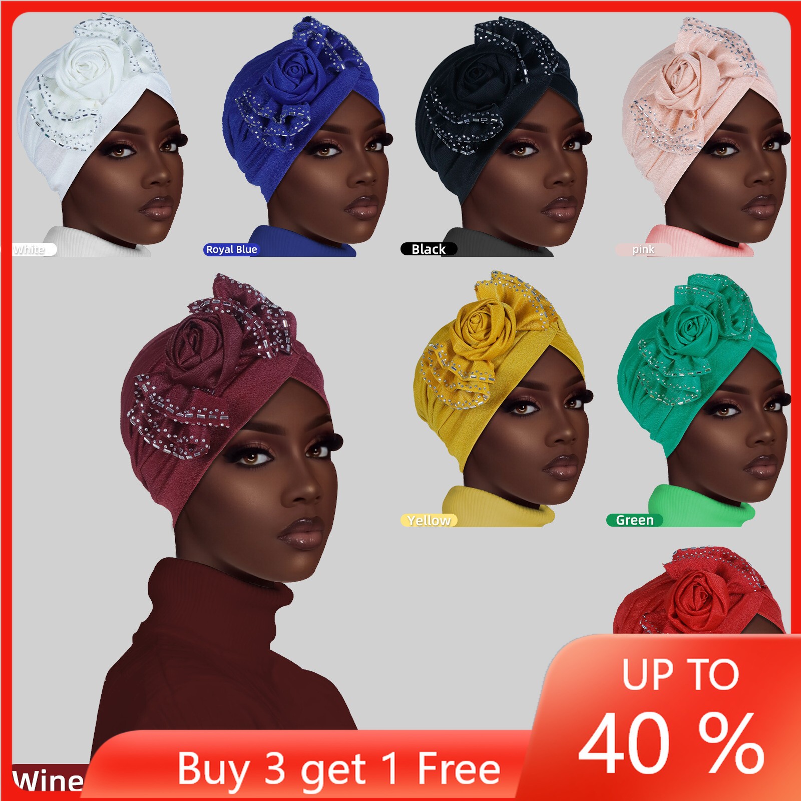 Flower Wedding Hats African Women Muslim Turban Head Cover Cancer Beanie Indian