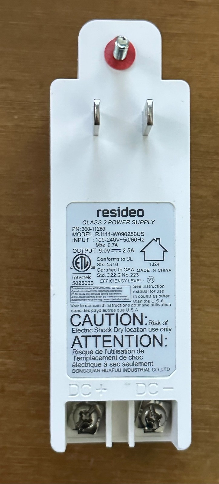 Resideo Transformer  ADS-25STA-12C Output 9.0V DC 2.5A 300-11260 RJ111-W090250US