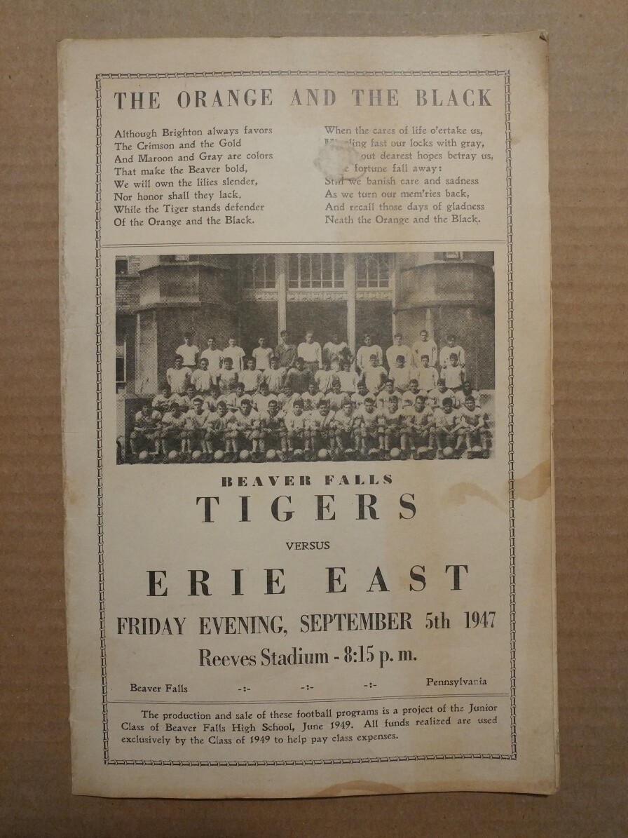 2084----1947 Beaver Falls PA vs Erie East football program - John Namath #48 sub