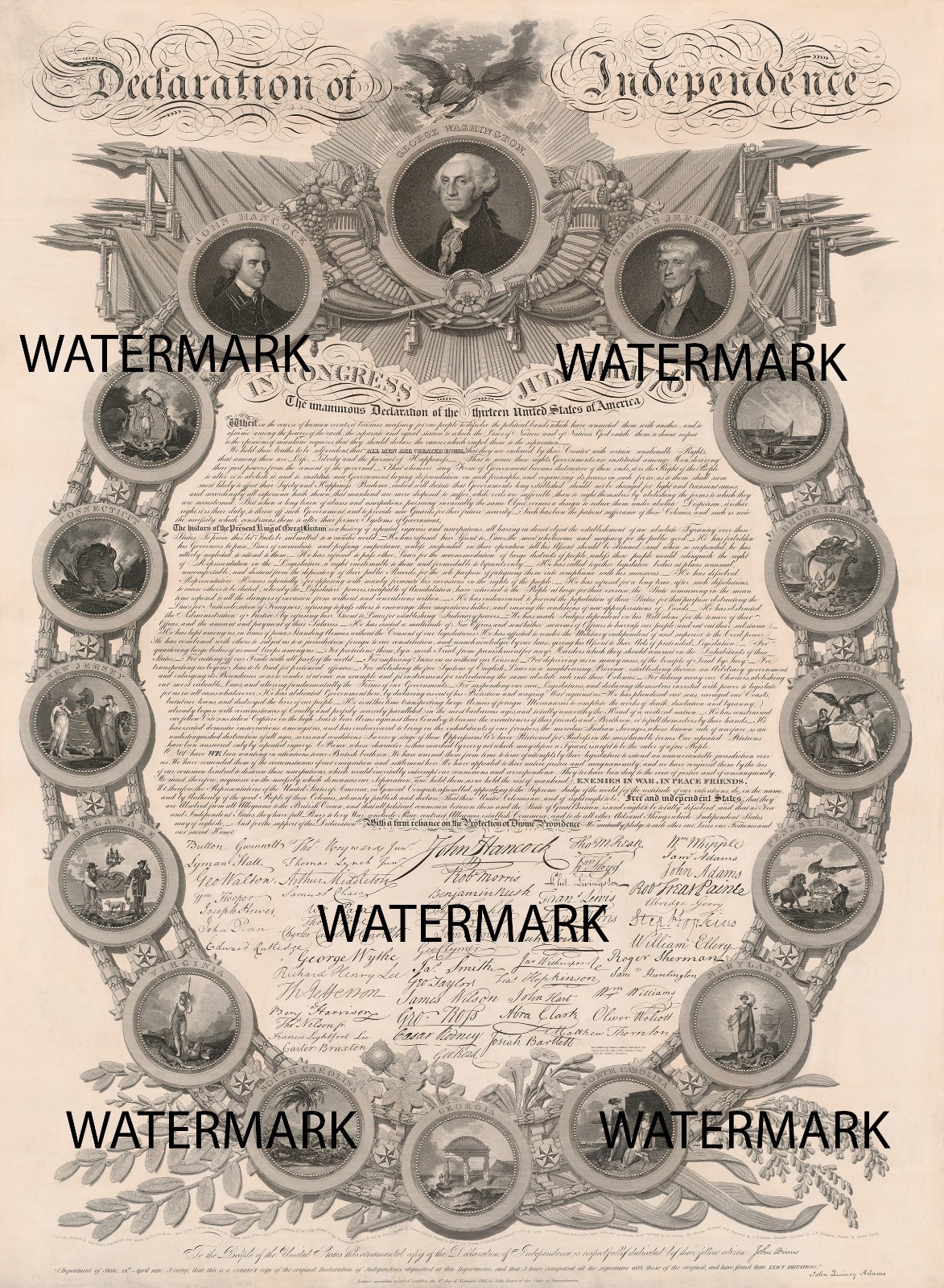 John Binns 1818 Declaration of Independence 24 x 32" PREMIUM MATTE PAPER REPRO