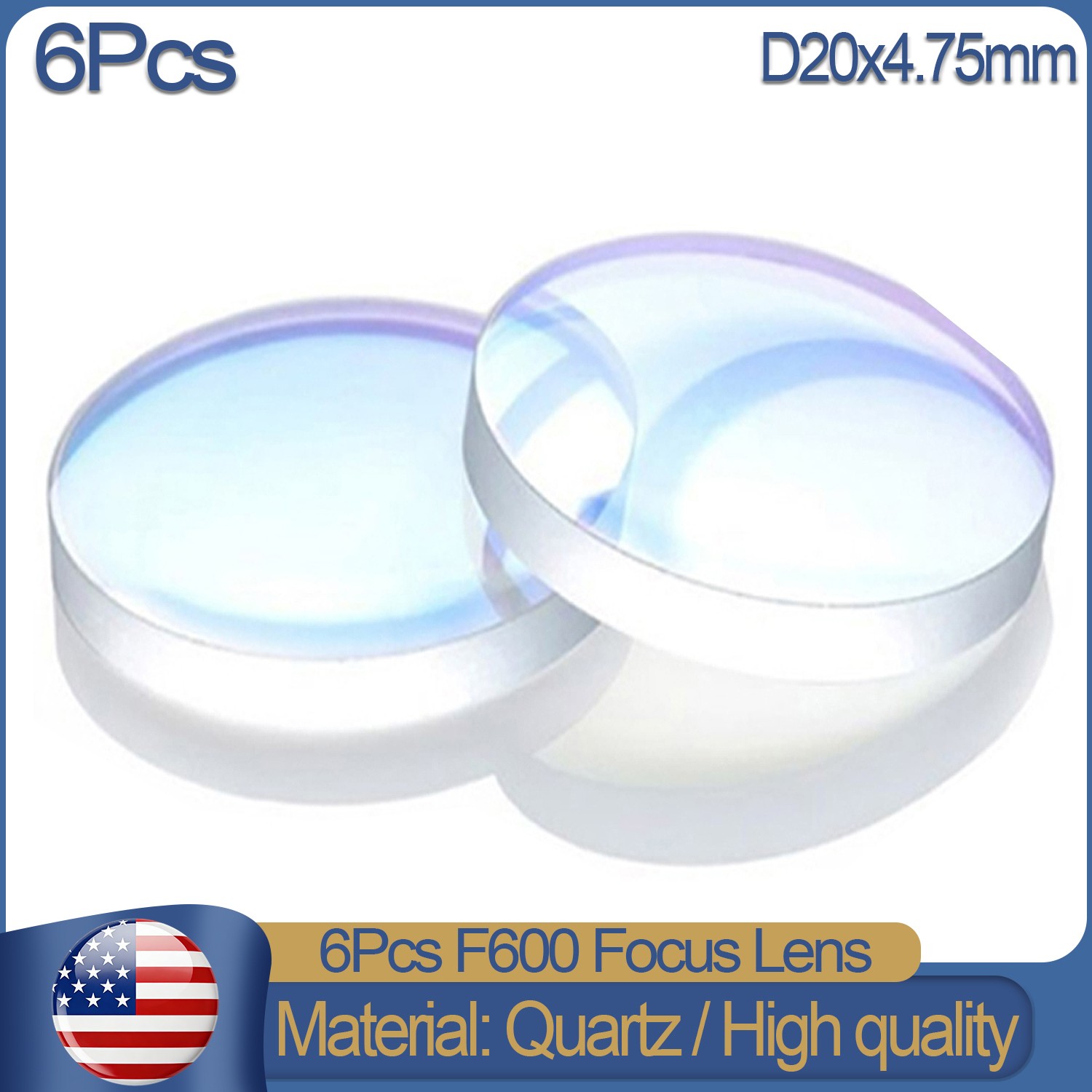 6Pcs D20*4.75mm F600 Focus Focusing Lens For Reci Laser Welding Machine Gun US