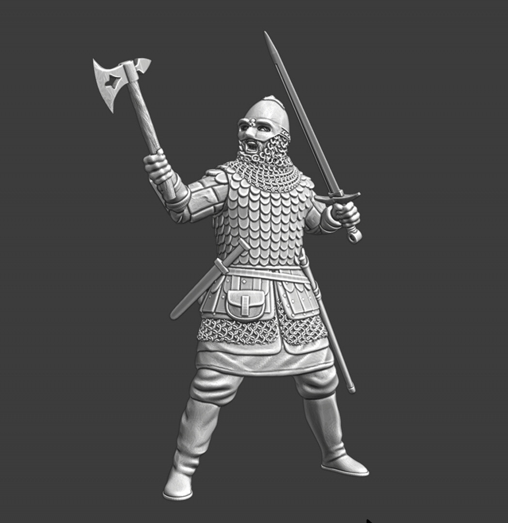 Northern Crusades Miniatures Medieval Russian knight w axe & sword 28 32 35 54mm