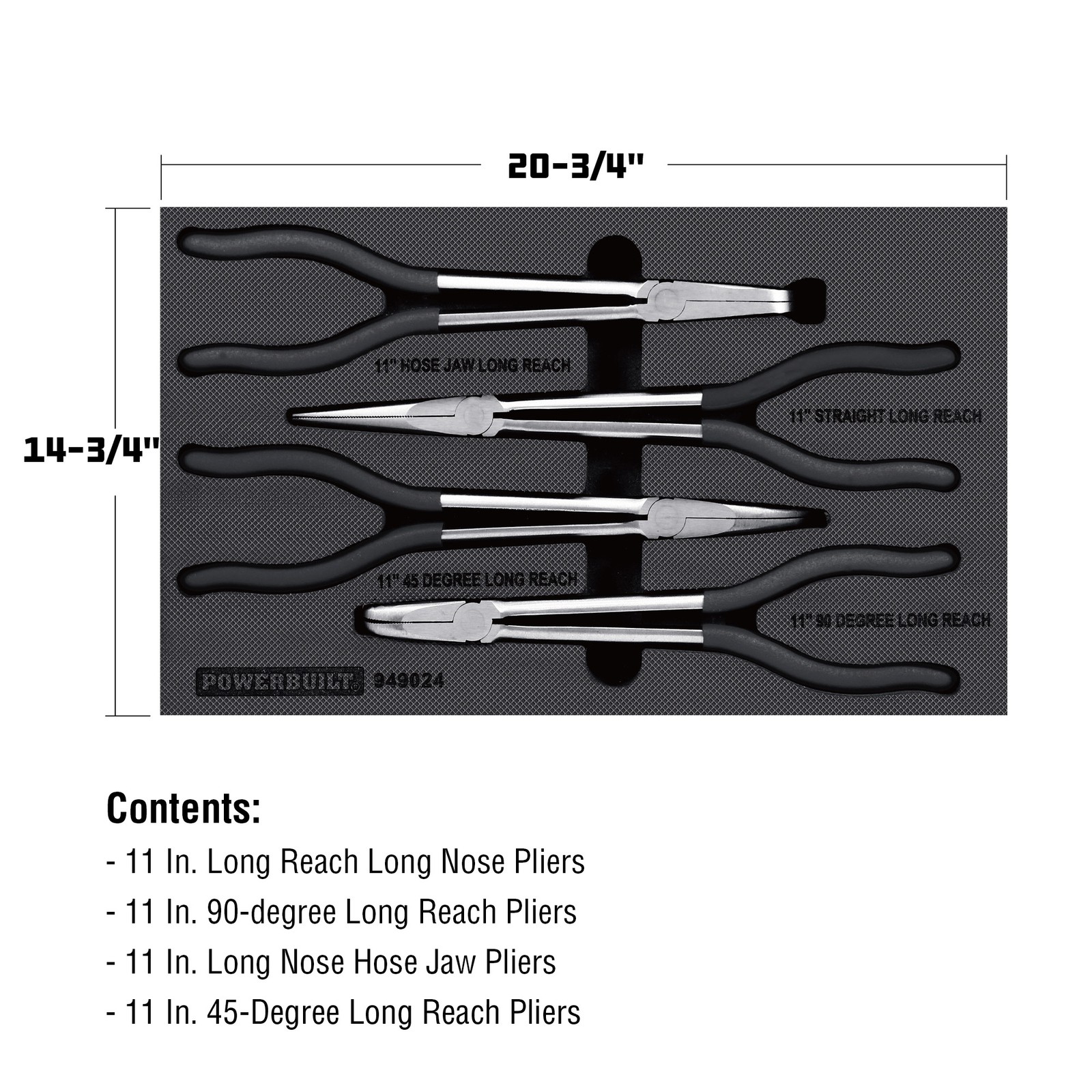 Powerbuilt 4 Piece Pro Tech Long Reach Pliers Set - 949024