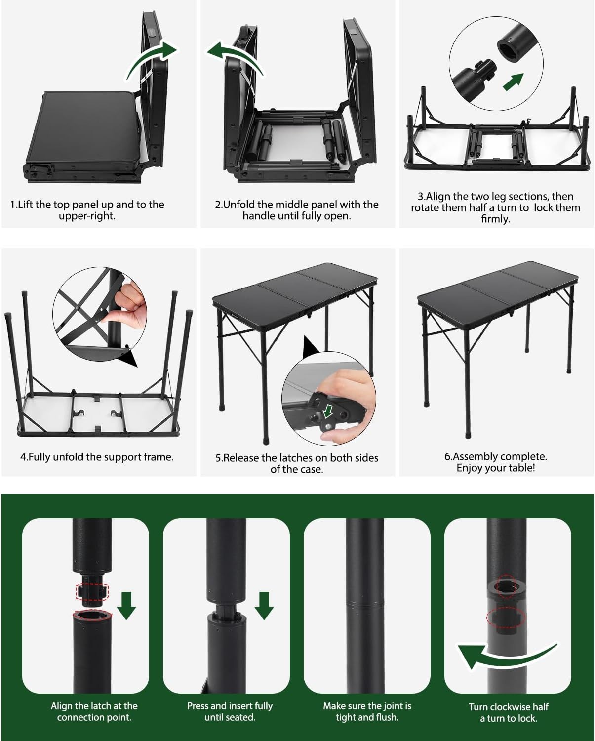 3ft Folding Camping Table Folding Table W/ 3 Adjustable Height Portable Table W/