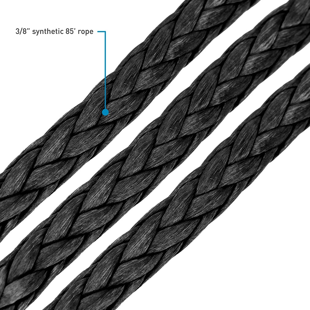 Borne Off-Road Replacement Synthetic Winch Rope, Hook, and Tether Strap, Black