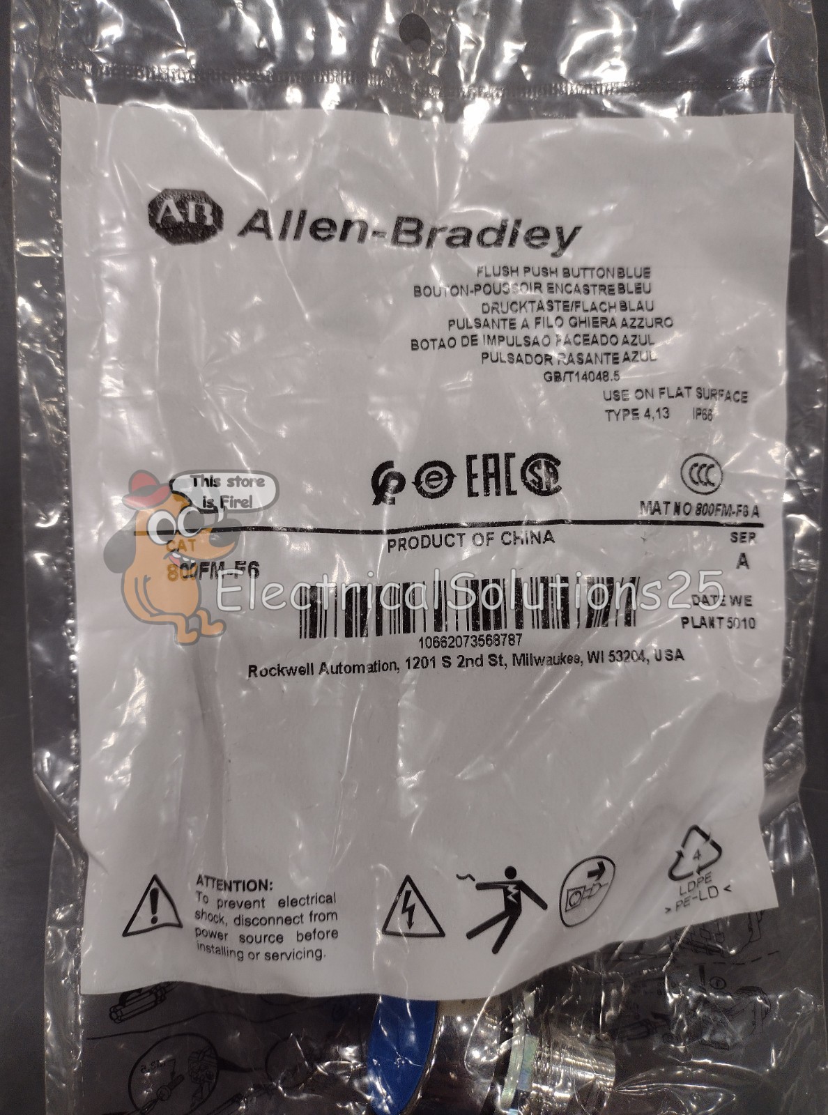 New Allen Bradley 800FM-F6 Blue Flush Momentary Push Button - Free Shipping