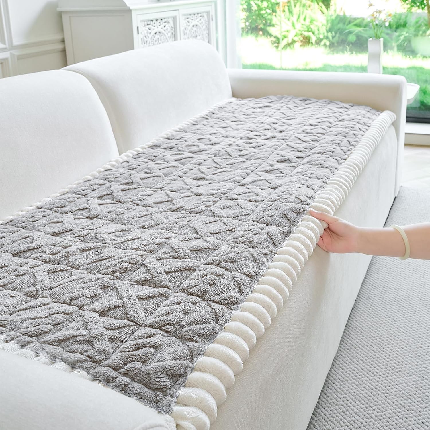 Fuzzy Couch Cover Dogs Washable Non Slip Couch Covers 3 Cushion Sofa Pet
