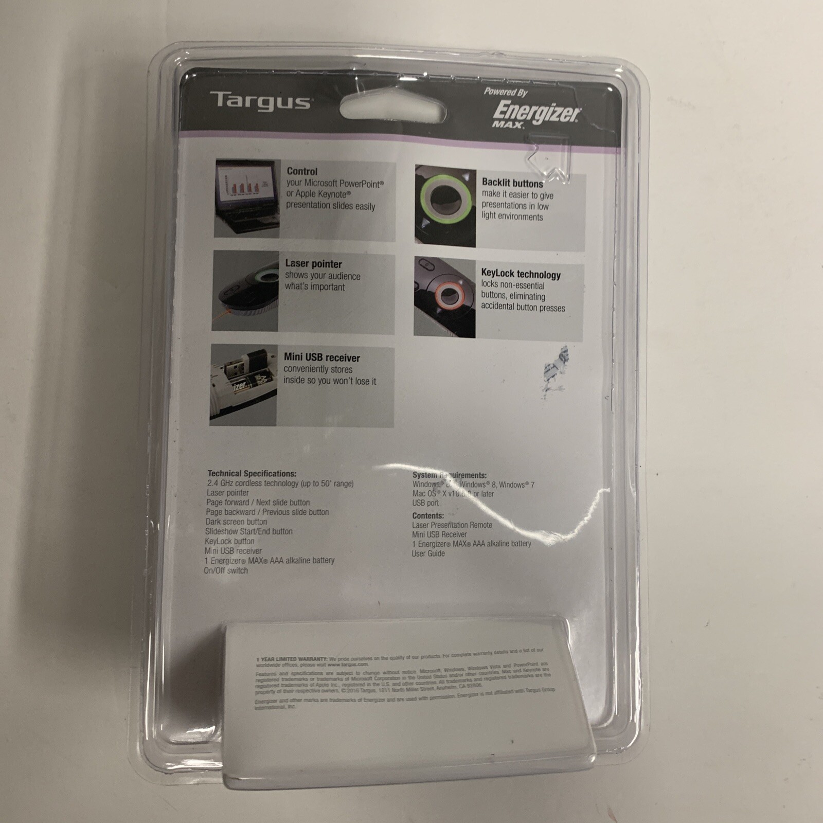Targus Laser Presentation Remote with Key Lock Technology to Lock Non-Essential