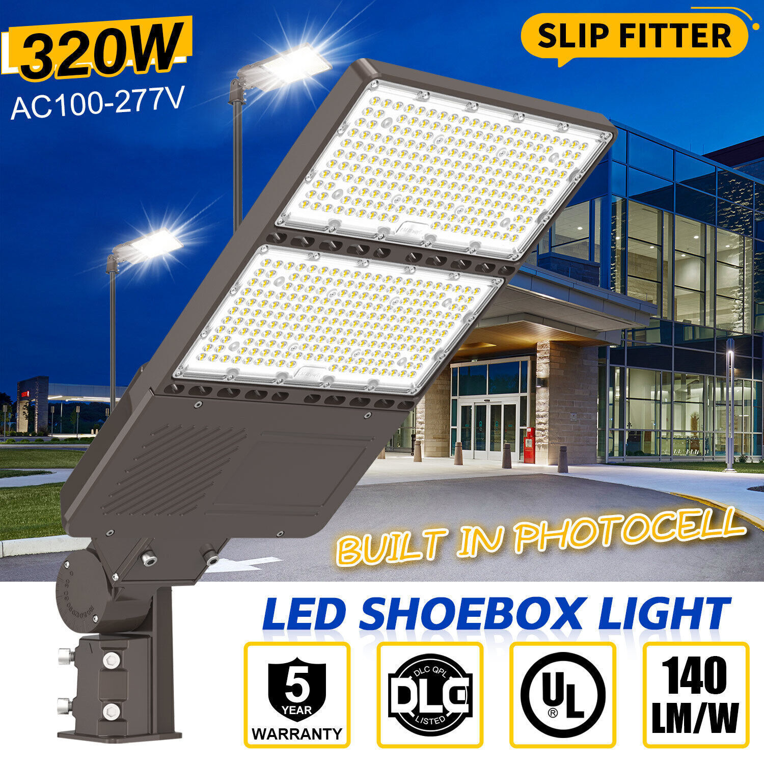320W LED Parking Lot Light Dusk To Dawn Commercial Outdoor Street Shoebox Light