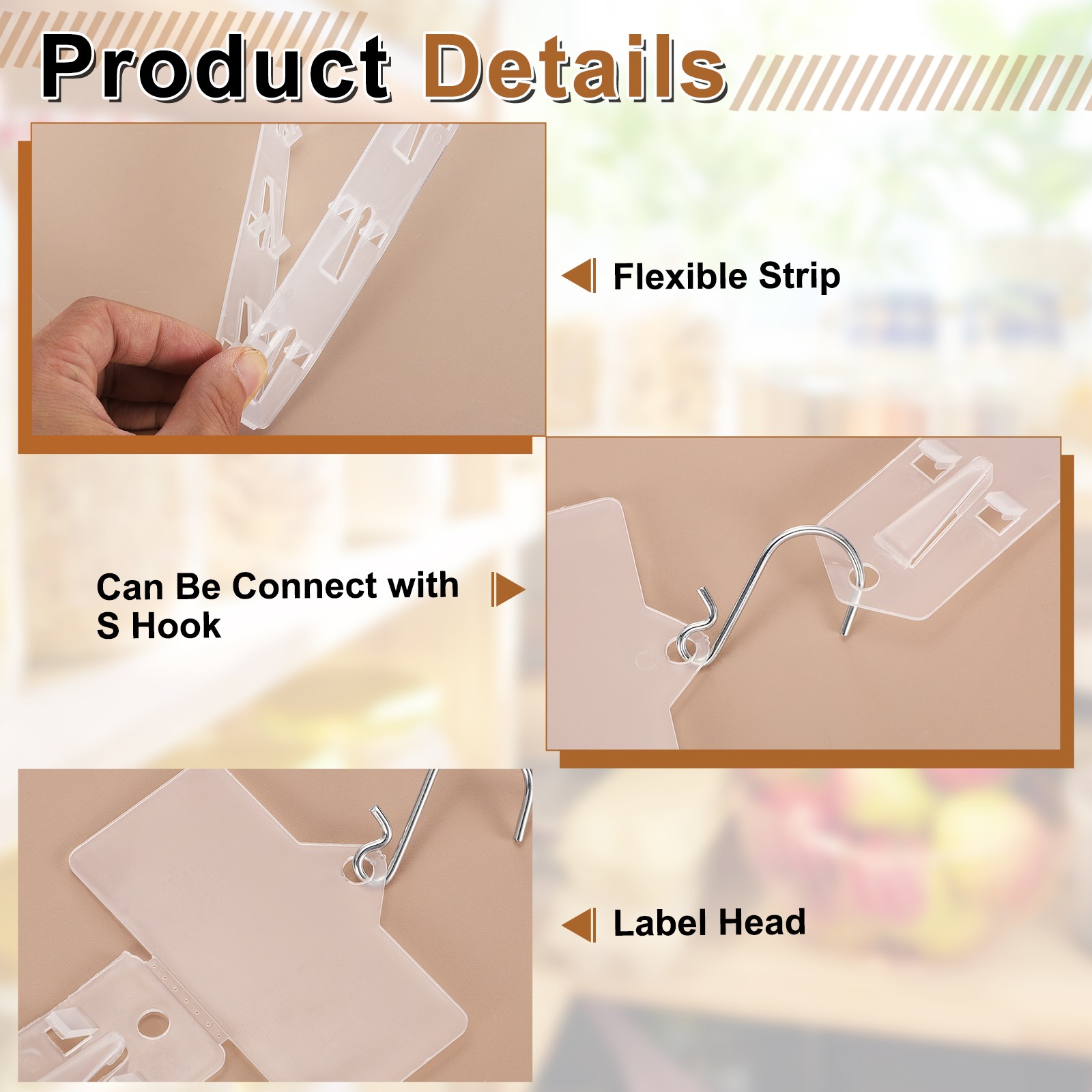 12Pcs Hanging Merchandise Strips with Hook, 24.8" Foldable Display Stand, Clear