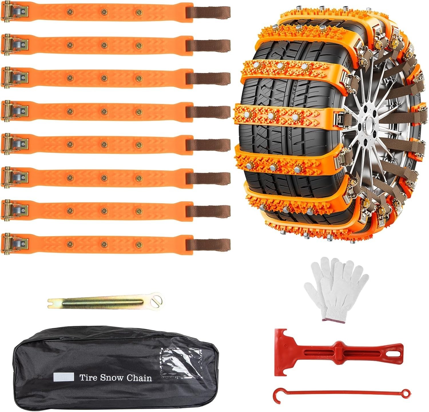 Fohil 8 Pack Snow Chains, Adjustable Portable Tire Chains for Car Truck SUV