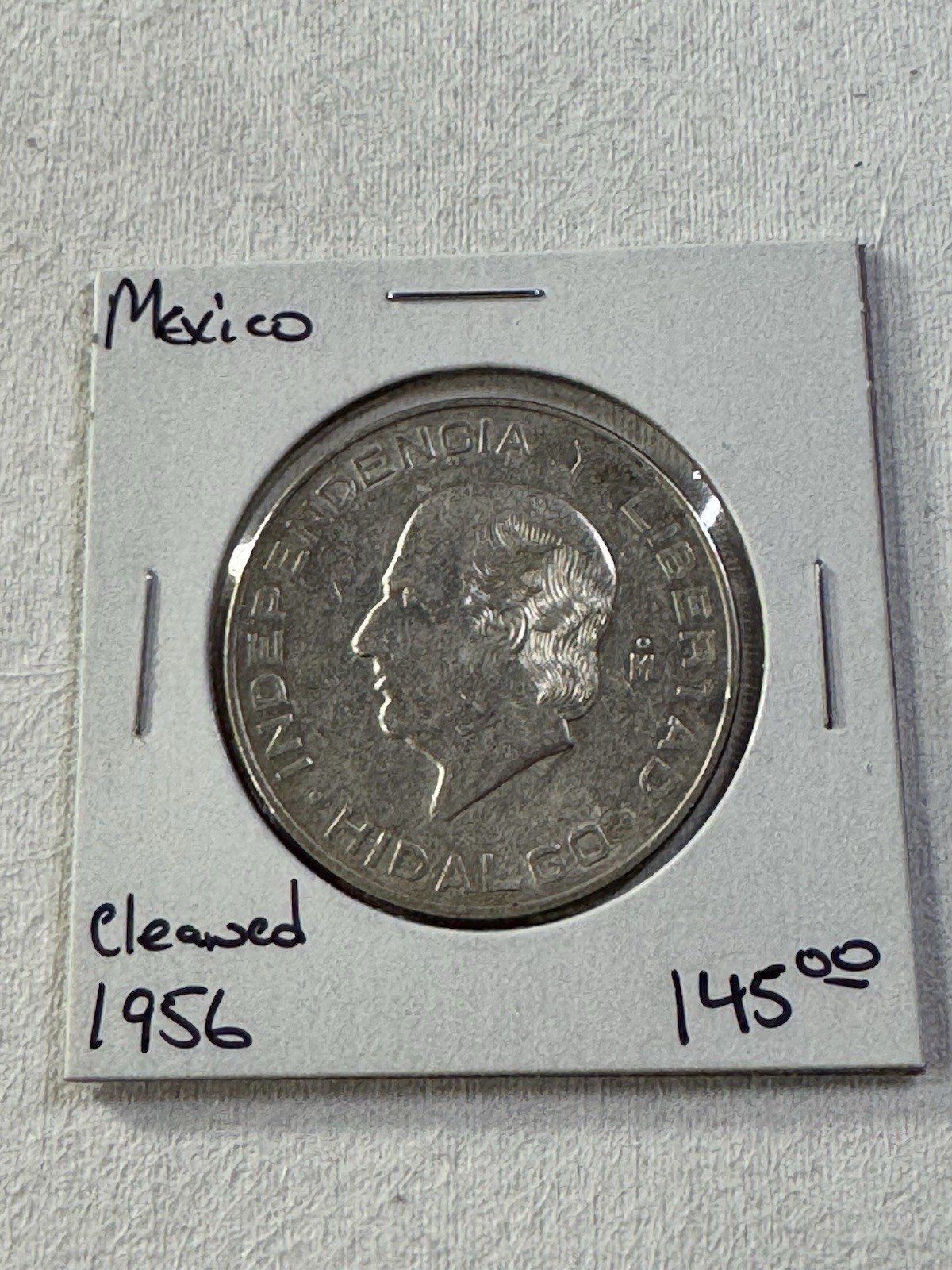 1956 Mexico 10 Pesos Large Silver Coin Cleaned